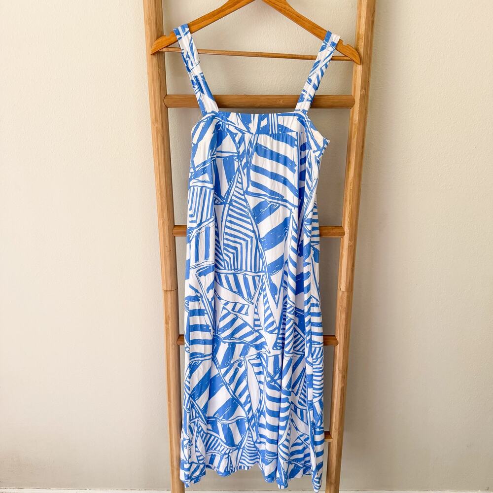 Lilly Pulitzer Blue White Tropical Print Midi Dress Medium Resort Vacation